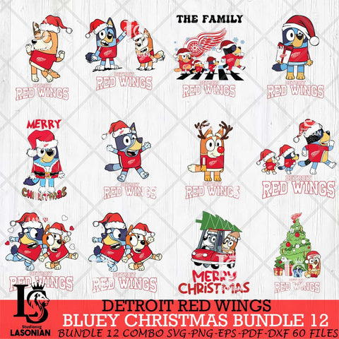 Detroit Red Wings Bluey Happy Christmas Bundle 12 Svg Eps Dxf Png File, Digital Download