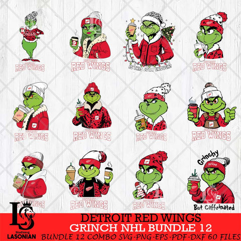 Detroit Red Wings Grinch NHL Bundle 12 SVG Eps Dxf Png File, Digital Download, Instant Download