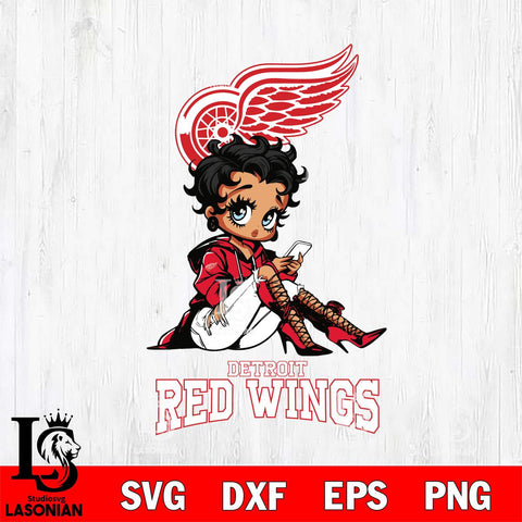Detroit Red Wings Style Black Fan Girl Betty Boop, Svg Eps Dxf Png File, Digital Download