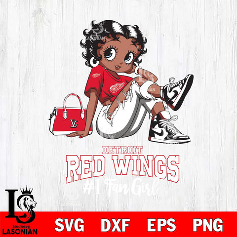 Detroit Red Wings #1 Black Fan Girl Betty Boop, Svg Eps Dxf Png File, Digital Download