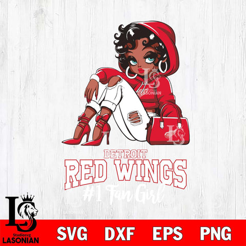Detroit Red Wings #1 beauty Black Fan Girl, Svg Eps Dxf Png File, Digital Download