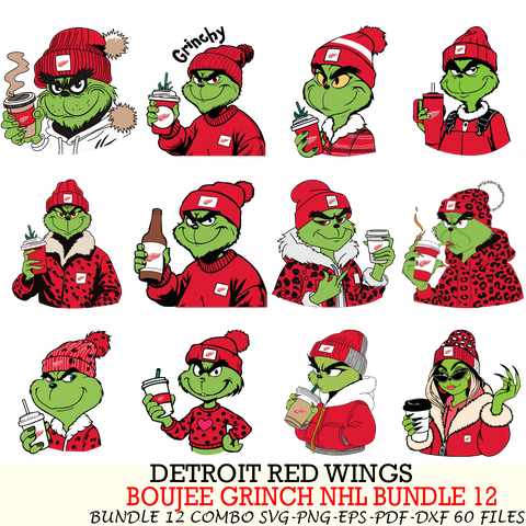 Detroit Red Wings  Boujee Grinch NHL Bundle 12 SVG Eps Dxf Png File, Digital Download, Instant Download