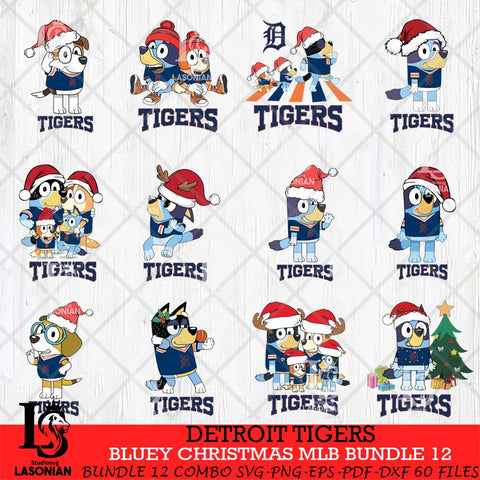 Detroit Tigers Bluey Christmas MLB Bundle 12 file Cricut , Bluey Cricut , Christmas Svg , Bluey svg , Digital Download, dxf eps png pdf file