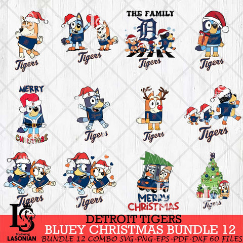 Detroit Tigers Bluey Happy Christmas Bundle 12 Svg Eps Dxf Png File, Digital Download