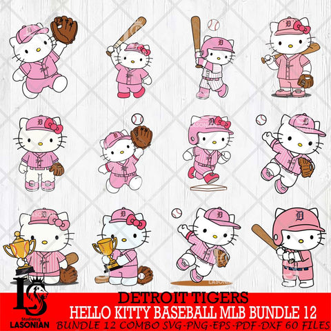 Detroit Tigers Hello Kitty Player Baseball MLB Bundle 12 SVG DXF EPS PNG FILE, MLB Bundle File Cut,Hello Kitty Digital Download,Instant Download, Silhouette