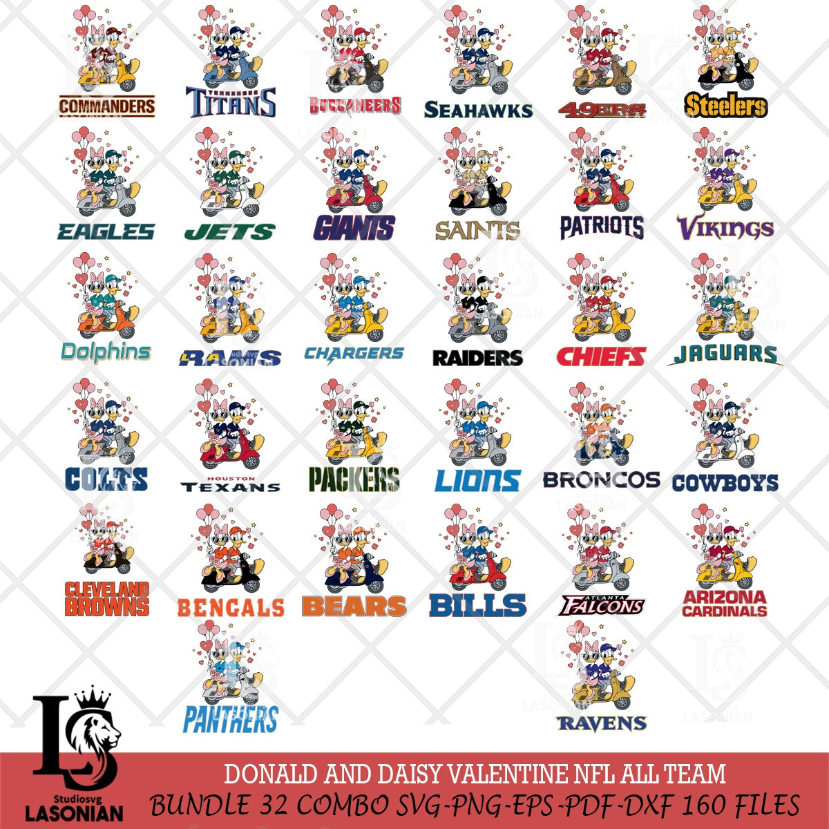 Donald and Daisy Valentine NFL File Cut, NFL SVG DXF EPS PNG PDF File ...