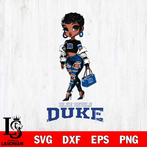 Duke Blue Devils Beautiful Black Fan Girl, Svg Eps Dxf Png File, Digital Download