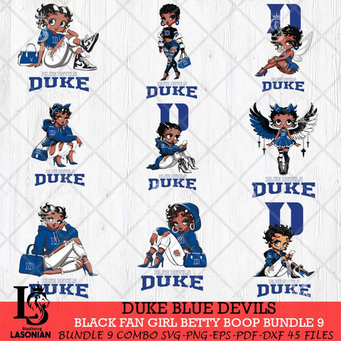 Duke Blue Devils Black Fan Girl Betty Boop Bundle 9, Svg Eps Dxf Png File, Digital Download