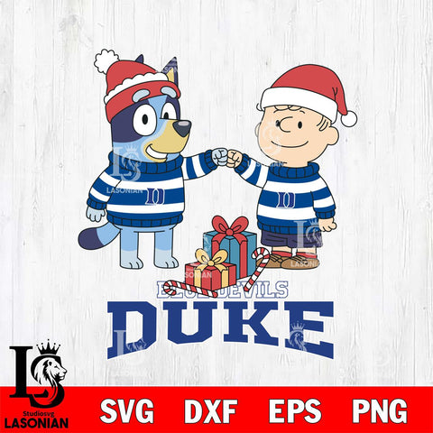 Duke Blue Devils Bluey With Charlie Brown Christmas File Cut, NCAA SVG DXF EPS PNG FILE, Digital Download,Instant Download, Silhouette