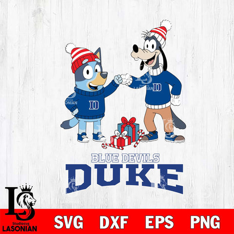 Duke Blue Devils Bluey With Goofy Christmas File Cut, NCAA SVG DXF EPS PNG FILE, Digital Download,Instant Download, Silhouette
