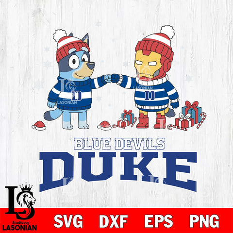 Duke Blue Devils Bluey With Iron man Christmas File Cut, NCAA SVG DXF EPS PNG FILE, Digital Download,Instant Download, Silhouette