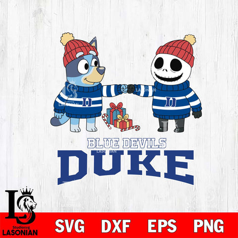 Duke Blue Devils Bluey With Jack Skellington Christmas File Cut, NCAA SVG DXF EPS PNG FILE, Digital Download,Instant Download, Silhouette