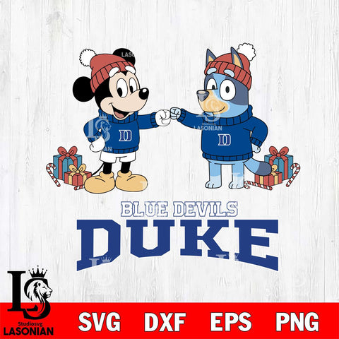 Duke Blue Devils Bluey With Mickey Christmas File Cut, NCAA SVG DXF EPS PNG FILE, Digital Download,Instant Download, Silhouette
