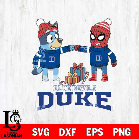 Duke Blue Devils Bluey With Spider man Christmas File Cut, NCAA SVG DXF EPS PNG FILE, Digital Download,Instant Download, Silhouette