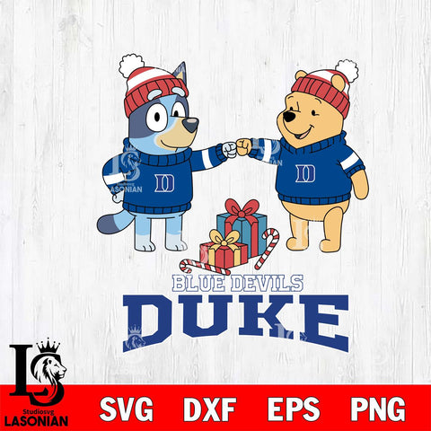 Duke Blue Devils Bluey With Winnie The Pooh Christmas File Cut, NCAA SVG DXF EPS PNG FILE, Digital Download,Instant Download, Silhouette