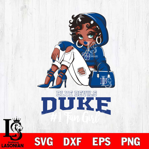Duke Blue Devils #1 beauty Black Fan Girl, Svg Eps Dxf Png File, Digital Download