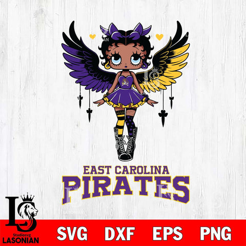 East Carolina Pirates Anglel Black Fan Girl Betty Boop, Svg Eps Dxf Png File, Digital Download