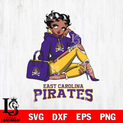 East Carolina Pirates Awesome Black Fan Girl Betty Boop, Svg Eps Dxf Png File, Digital Download
