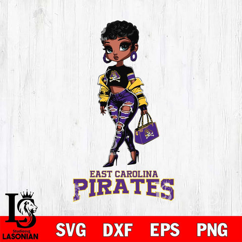 East Carolina Pirates Beautiful Black Fan Girl, Svg Eps Dxf Png File, Digital Download