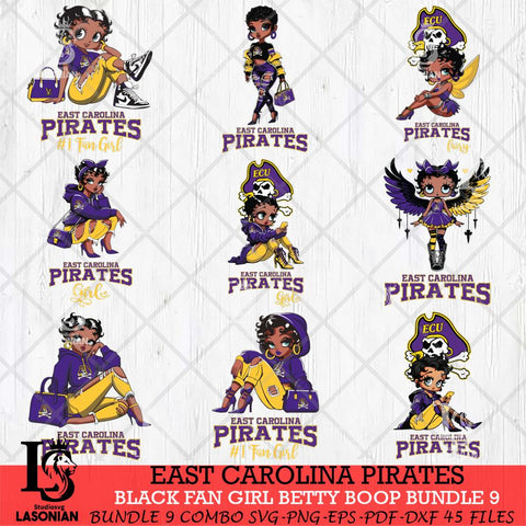 East Carolina Pirates Black Fan Girl Betty Boop Bundle 9, Svg Eps Dxf Png File, Digital Download