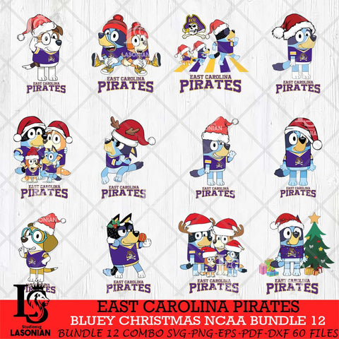 East Carolina Pirates Bluey Christmas NCAA Bundle 12 Cricut File Cut Files , Bluey Cricut , Christmas Svg , Bluey svg , Digital Download, dxf eps png pdf file