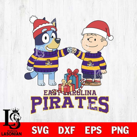 East Carolina Pirates Bluey With Charlie Brown Christmas File Cut, NCAA SVG DXF EPS PNG FILE, Digital Download,Instant Download, Silhouette