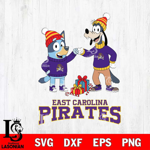 East Carolina Pirates Bluey With Goofy Christmas File Cut, NCAA SVG DXF EPS PNG FILE, Digital Download,Instant Download, Silhouette