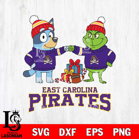 East Carolina Pirates Bluey With Grinch Christmas File Cut, NCAA SVG DXF EPS PNG FILE, Digital Download,Instant Download, Silhouette