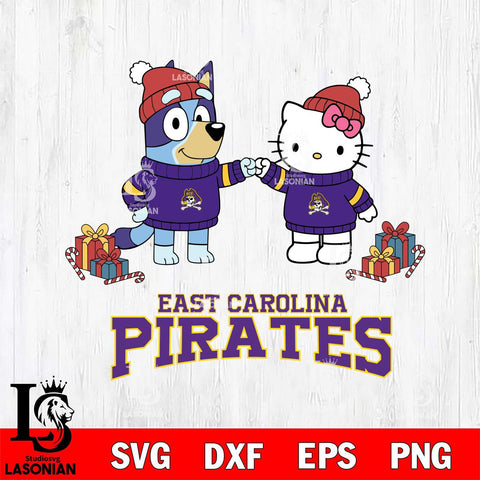 East Carolina Pirates Bluey With Hello kitty Christmas File Cut, NCAA SVG DXF EPS PNG FILE, Digital Download,Instant Download, Silhouette