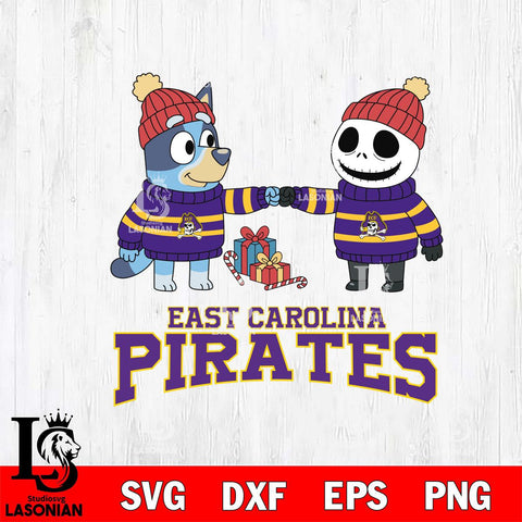 East Carolina Pirates Bluey With Jack Skellington Christmas File Cut, NCAA SVG DXF EPS PNG FILE, Digital Download,Instant Download, Silhouette