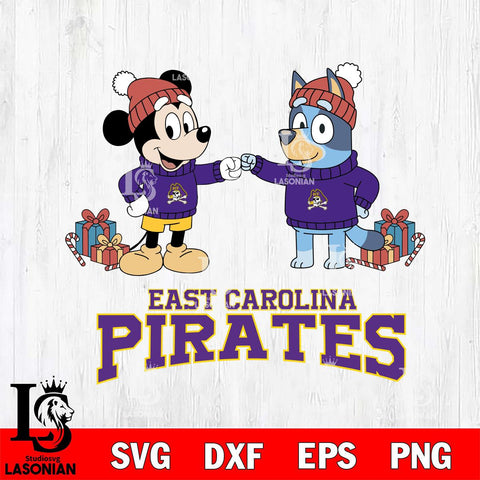 East Carolina Pirates Bluey With Mickey Christmas File Cut, NCAA SVG DXF EPS PNG FILE, Digital Download,Instant Download, Silhouette
