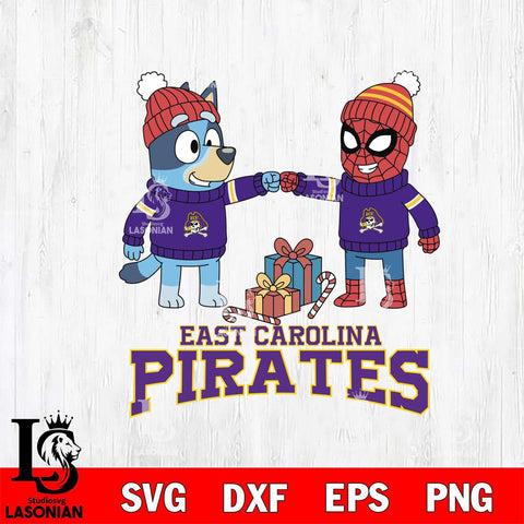 East Carolina Pirates Bluey With Spider man Christmas File Cut, NCAA SVG DXF EPS PNG FILE, Digital Download,Instant Download, Silhouette