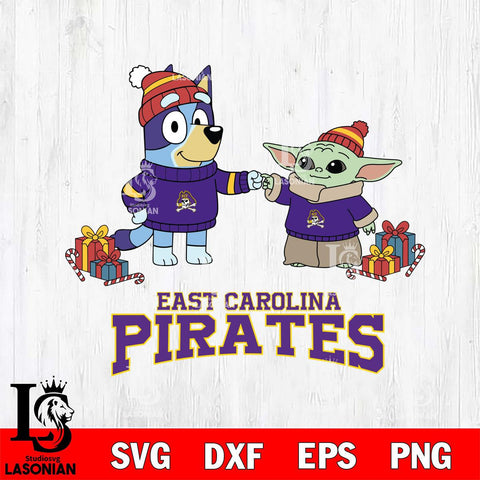 East Carolina Pirates Bluey With Yoda Christmas File Cut, NCAA SVG DXF EPS PNG FILE, Digital Download,Instant Download, Silhouette