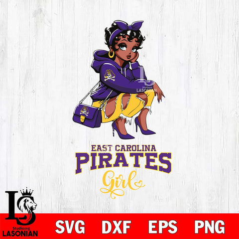 East Carolina Pirates Fashion Black Fan Girl Betty Boop, Svg Eps Dxf Png File, Digital Download