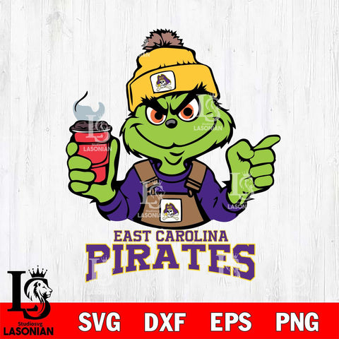 East Carolina Pirates Grinch with coffee Svg Eps Dxf Png File, Digital Download, Instant Download