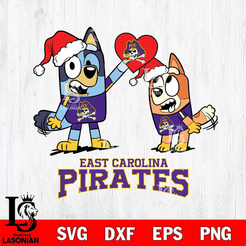 East Carolina Pirates Love Bluey Christmas Svg Eps Dxf Png File, Digital Download