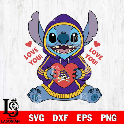 East Carolina Pirates Stitch Love You File Cut, NCAA SVG DXF EPS PNG FILE, Digital Download , Criucut , Silhouette