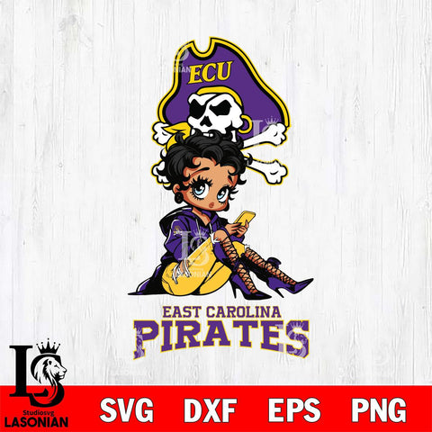 East Carolina Pirates Style Black Fan Girl Betty Boop, Svg Eps Dxf Png File, Digital Download