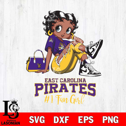 East Carolina Pirates #1 Black Fan Girl Betty Boop, Svg Eps Dxf Png File, Digital Download
