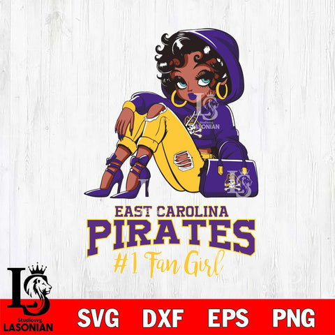 East Carolina Pirates #1 beauty Black Fan Girl, Svg Eps Dxf Png File, Digital Download