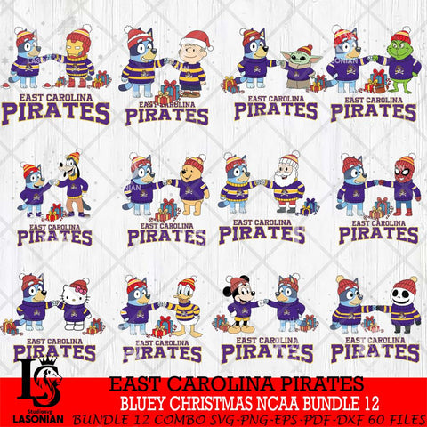 East Carolina Pirates  Bluey friends christmas NCAA Bundle File Cut,Bundle NCAA SVG DXF EPS PNG FILE, Digital Download,Instant Download, Silhouette