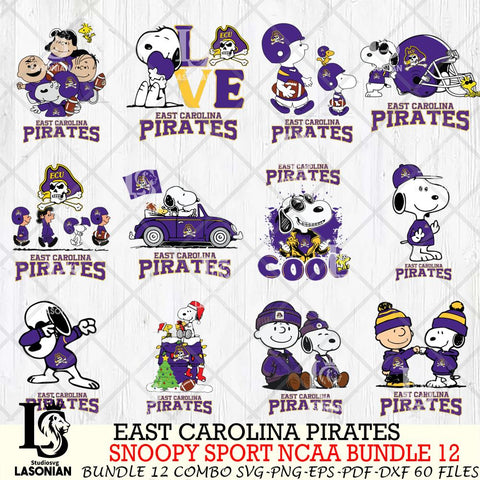 East Carolina Pirates  Snoopy NCAA Bundle 12 SVG Svg Eps Dxf Png File, Digital Download