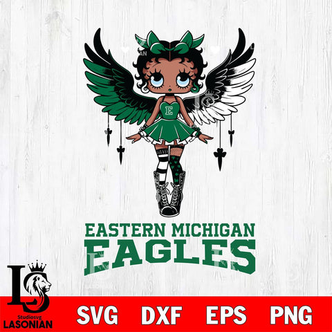 Eastern Michigan Eagles Anglel Black Fan Girl Betty Boop, Svg Eps Dxf Png File, Digital Download