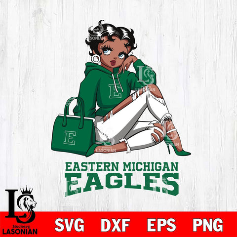 Eastern Michigan Eagles Awesome Black Fan Girl Betty Boop, Svg Eps Dxf Png File, Digital Download