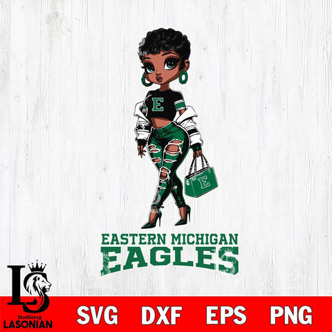 Eastern Michigan Eagles Beautiful Black Fan Girl, Svg Eps Dxf Png File, Digital Download