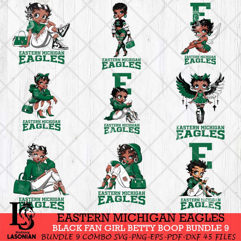 Eastern Michigan Eagles Black Fan Girl Betty Boop Bundle 9, Svg Eps Dxf Png File, Digital Download