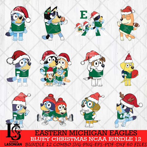 Eastern Michigan Eagles Bluey Christmas NCAA Bundle 12 SVG Eps Dxf Png File, Digital Download, Instant Download
