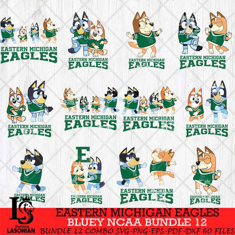 Eastern Michigan Eagles Bluey Dace Mode NCAA Bundle 12 SVG Eps Dxf Png File, Digital Download, Instant Download