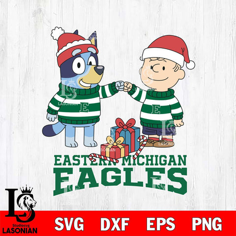 Eastern Michigan Eagles Bluey With Charlie Brown Christmas File Cut, NCAA SVG DXF EPS PNG FILE, Digital Download,Instant Download, Silhouette