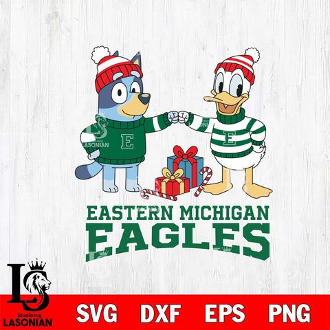 Eastern Michigan Eagles Bluey With Donald Duck Christmas File Cut, NCAA SVG DXF EPS PNG FILE, Digital Download,Instant Download, Silhouette